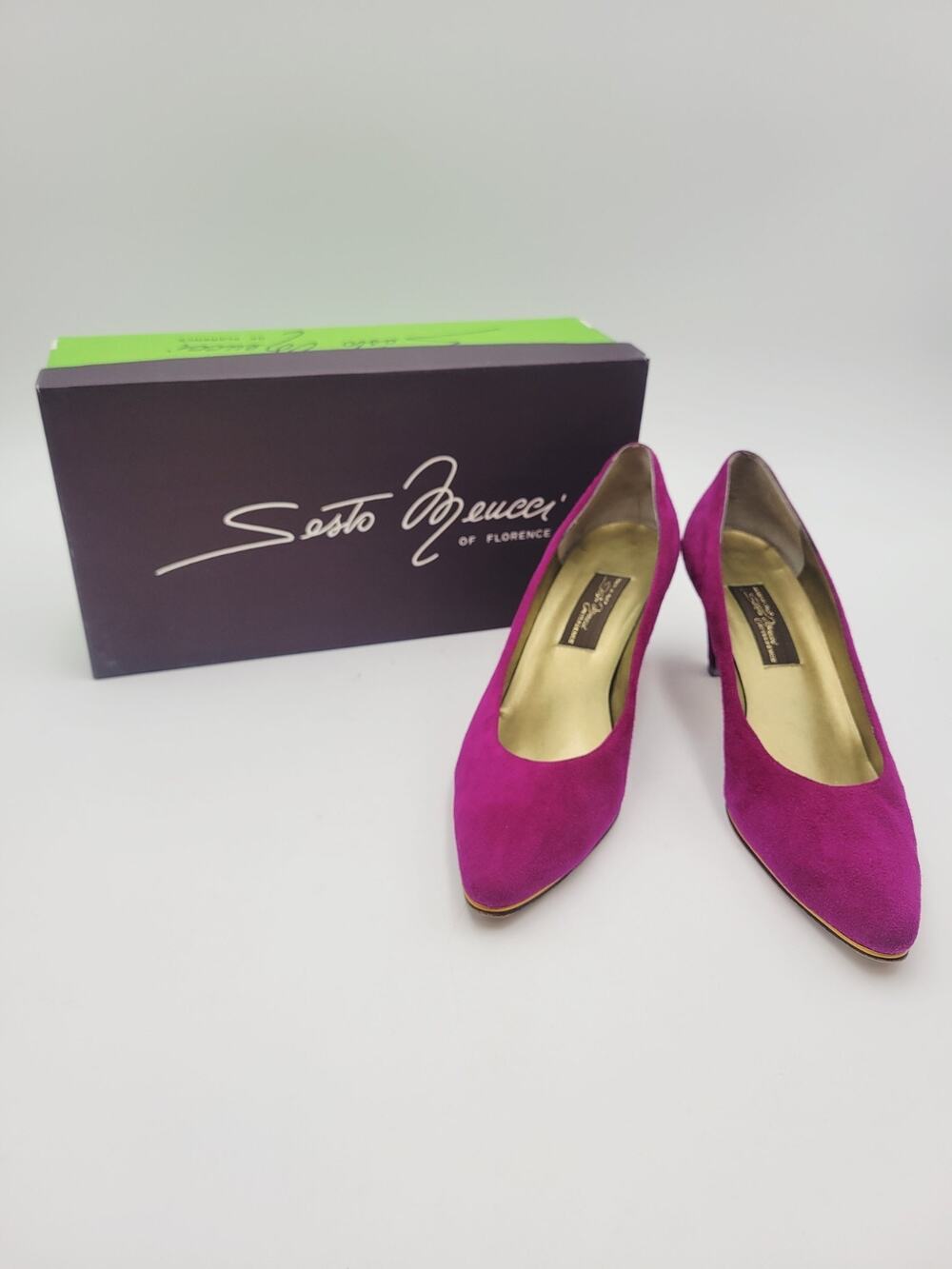 Sesto Meucci Womens 7 N Elenore Fuxia Suede Pointed Toe Kitten Heel Pumps VTG